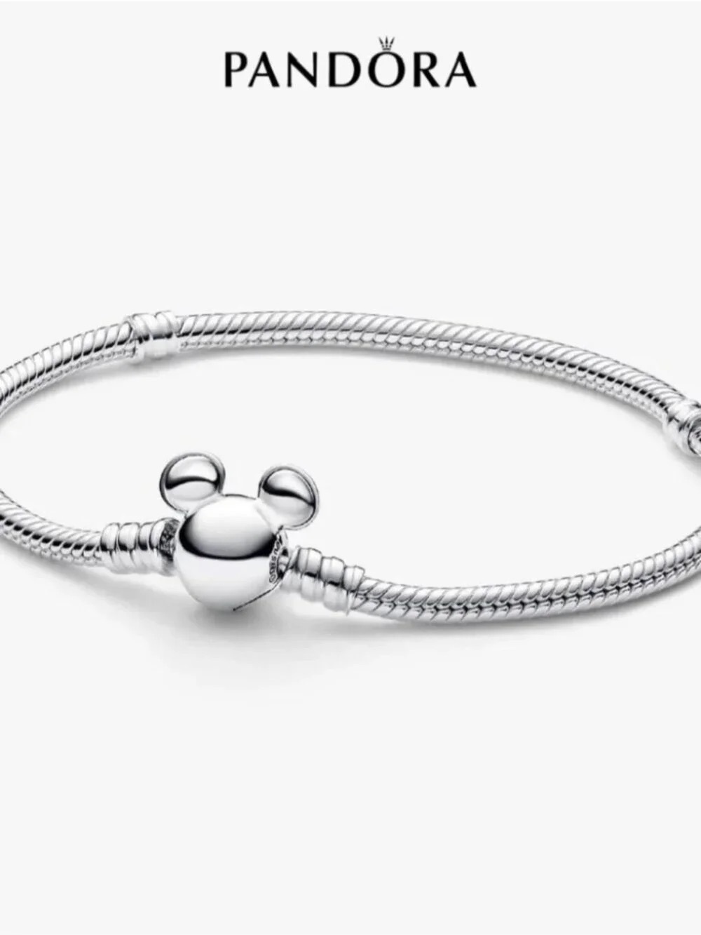 Pandora Silver Mickey Mouse Snake Chain Bracelet